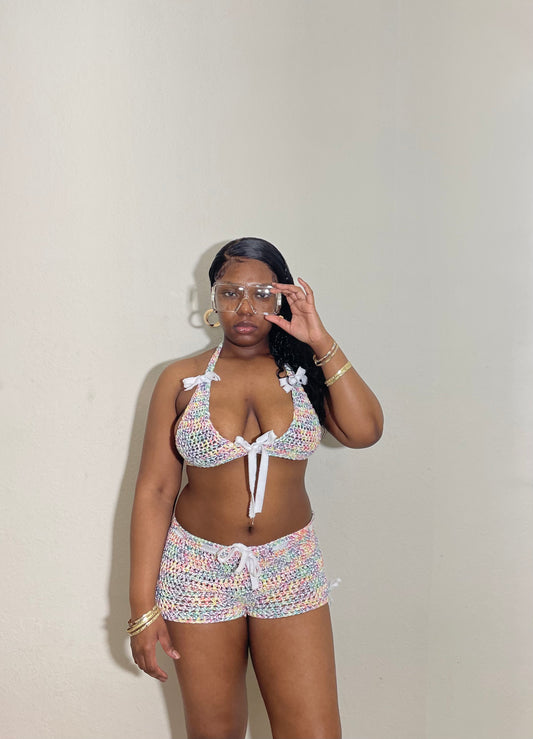 Bow Multicolored Shorts Set