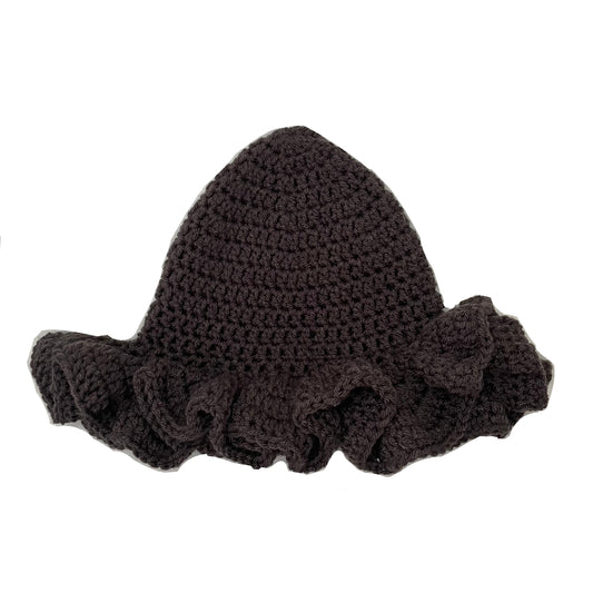Lace Ruffle Brim Crochet Hat Faux Pearl Decor Wide Brim - Temu